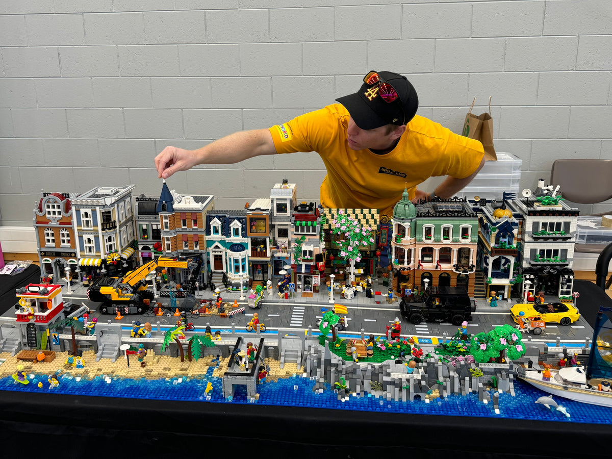Brickbox founder Tom tending to his display build at the Wellington Brick Show.