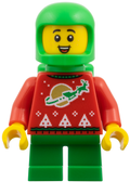 Elf - Red Holiday Sweater with Reindeer, Bright Green Helmet and Air Tanks Minifigure (hol383)