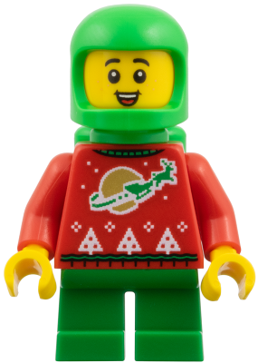 Elf - Red Holiday Sweater with Reindeer, Bright Green Helmet and Air Tanks Minifigure (hol383)